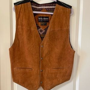 Vintage Wilson suede Western Vest Aztec print back/ snap buttons sz L